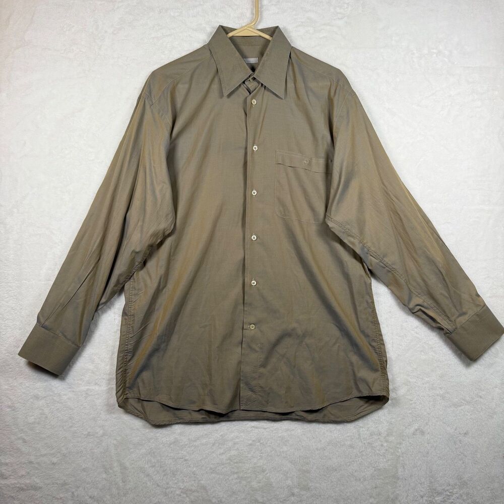 Lazo Italy Mens Shirt 16 Olive Green Long Sleeve Point Collar Button Down